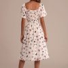 Wholesale Butterfly Pattern Print Short Sleeve Square Neck Midi Dress Multi