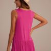 Wholesale Round Neck Sleeveless Peplum Back Tank Top Fuchsia