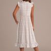 Online Sleeveless Ruffled Collar Round Neck High Waist Midi Dress With Pockets Cornsilk