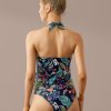 Clearance Black Floral Halter Strap Tankini Set Multi