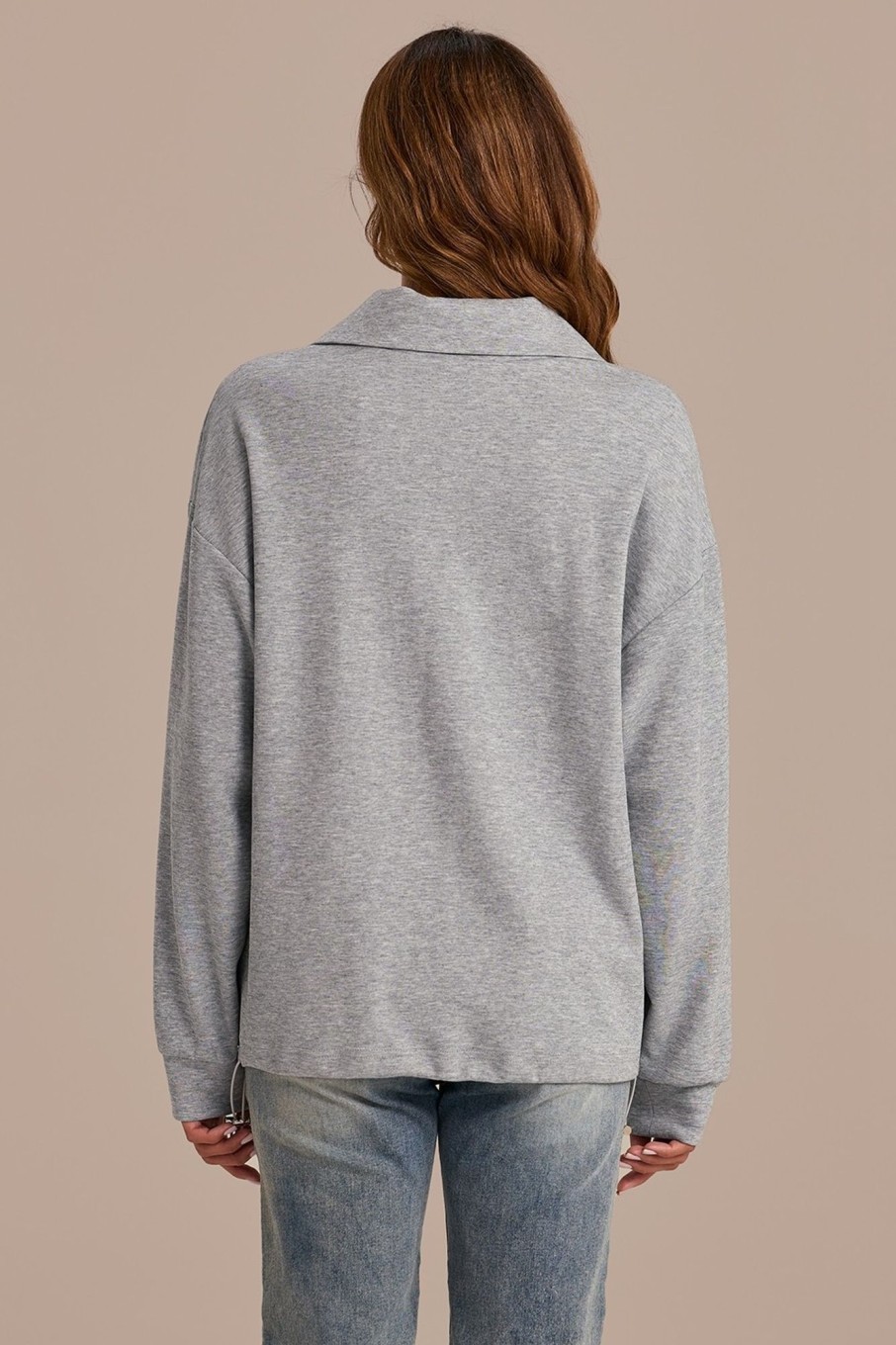 New Half Zip Drawstring Collared Sweatshirt Grey