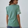 Wholesale Green Casual Floral Half Sleeve Round Neck Shirt As Picture