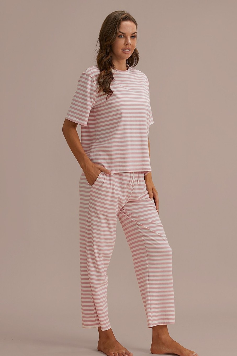 Clearance Pink Stripe Cute Casual Comfy Loungewear Set As Picture