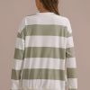 Hot Green And White Casual Wide Stripe Fall Blouse As Picture