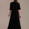 Best Short Sleeve High Neck Tiered Maxi Dress Black