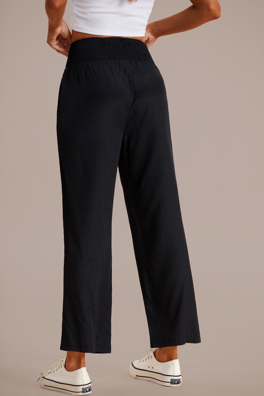 Wholesale Elastic Waist Wide Leg Pants Black