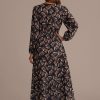 Hot Floral Long Sleeve V Neck Maxi Dress Navy Floral