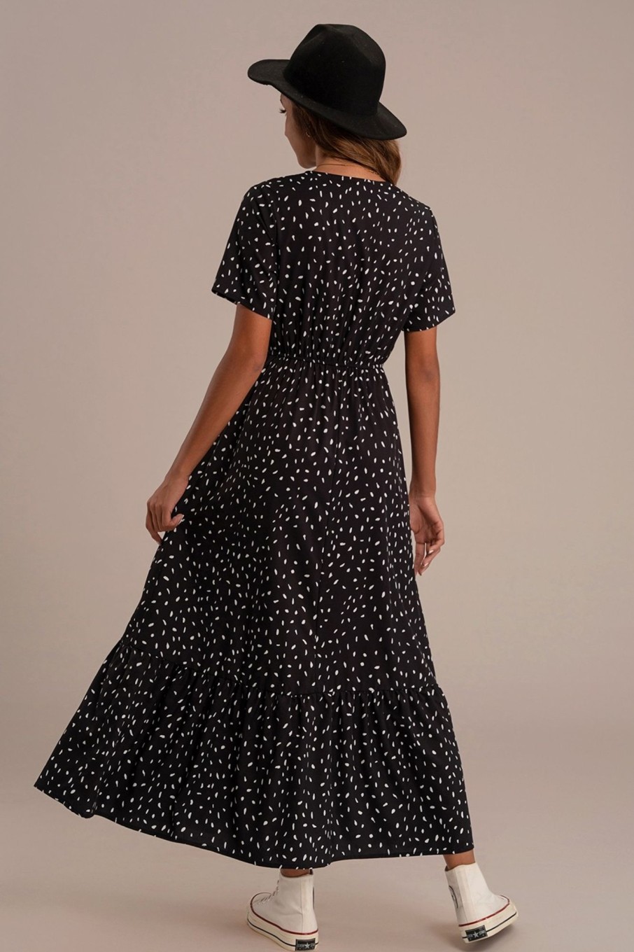 Best Black Short Sleeve V Neck Maxi Dress As Picture