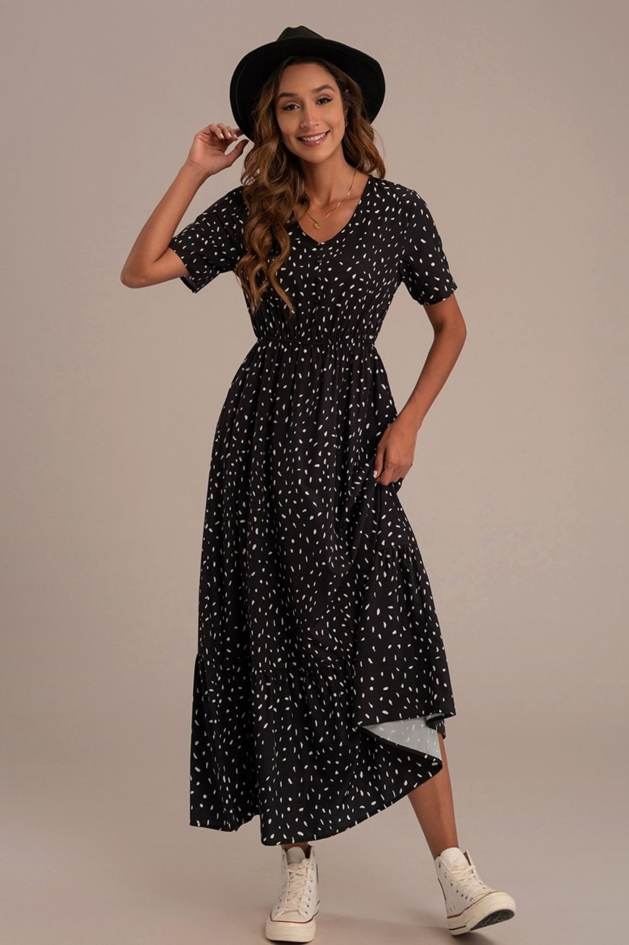 Best Black Short Sleeve V Neck Maxi Dress As Picture