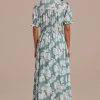 New Short Sleeve V Neck Button Down Elastic Waist Maxi Dress Multi