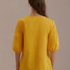 Best Yellow Round Neck Half Sleeve Button Up Blouse Mustard Yellow