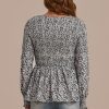 Wholesale V Neck Long Sleeve Smocked Blouse Black Floral