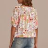 Wholesale Floral Short Sleeve Pleated Neck Bubble Hem Blouse Multi