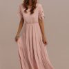 Online Short Sleeve Round Neck Elastic Waist Maxi Dress