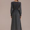 Hot Floral Long Sleeve Round Neck Smocked Maxi Dress With Pockets Black