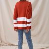 Best Rust Round Neck Loose Casual Block Stripe Sweater As Picture