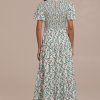 New Floral Ruffle Round Neck Short Sleeve Smocked Tiered Maxi Dress Multi