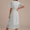 New Short Sleeve V Neck High Waist Midi Dress With Pockets As Picture