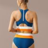 New Stripe Scoop Neck Criss Cross High Waist Two Piece Bikini Set As Picture