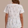 Best Floral Ruffle Round Neck Short Sleeve Blouse White