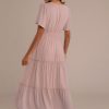 Best Short Sleeve V Neck Elastic Waist Tiered Maxi Dress Blush