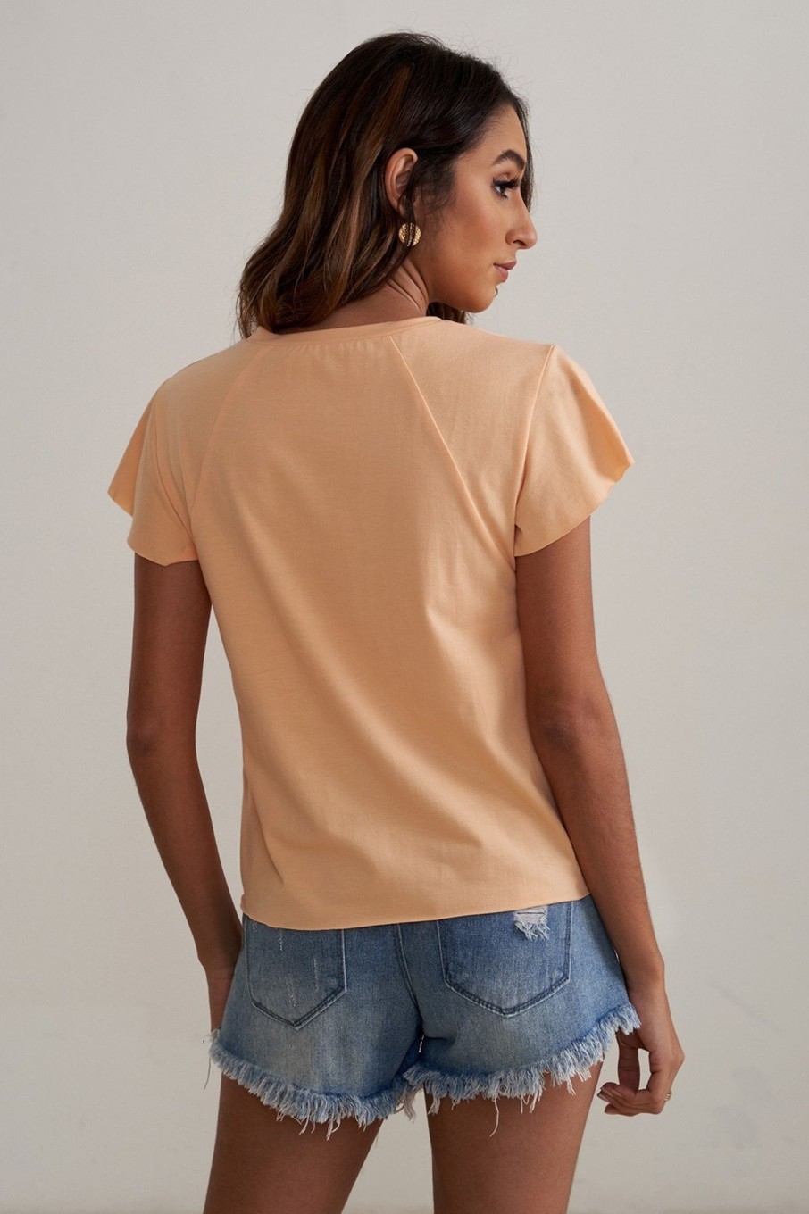 Hot Short Sleeve Round Neck Shirt Top Salmon