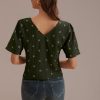 New Floral Short Sleeve V Neck Shirt Dark Forest