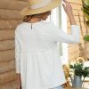 Clearance 3/4 Length Sleeve Round Neck Cotton Tops Ivory