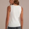 New Sleeveless V Neck Buttons Tank White