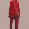 New Plaid Long Sleeve Round Neck Pj Set Red