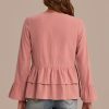 Clearance Button Up V Neck Long Sleeve Blouse Camel