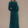 New Long Sleeve V Neck Solid Maxi Dress Green