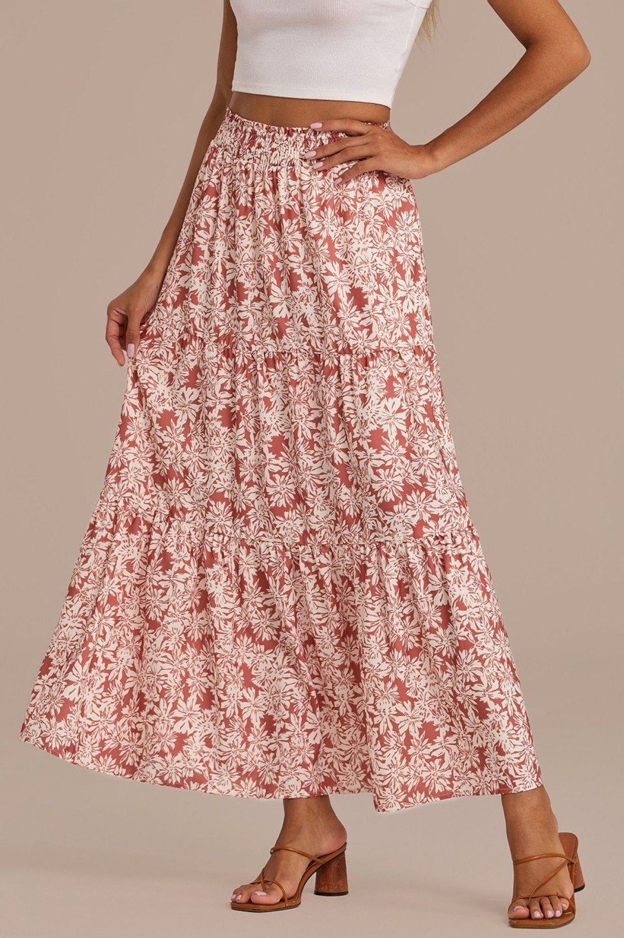 Best Elastic Waist Tiered Maxi Skirt Floral