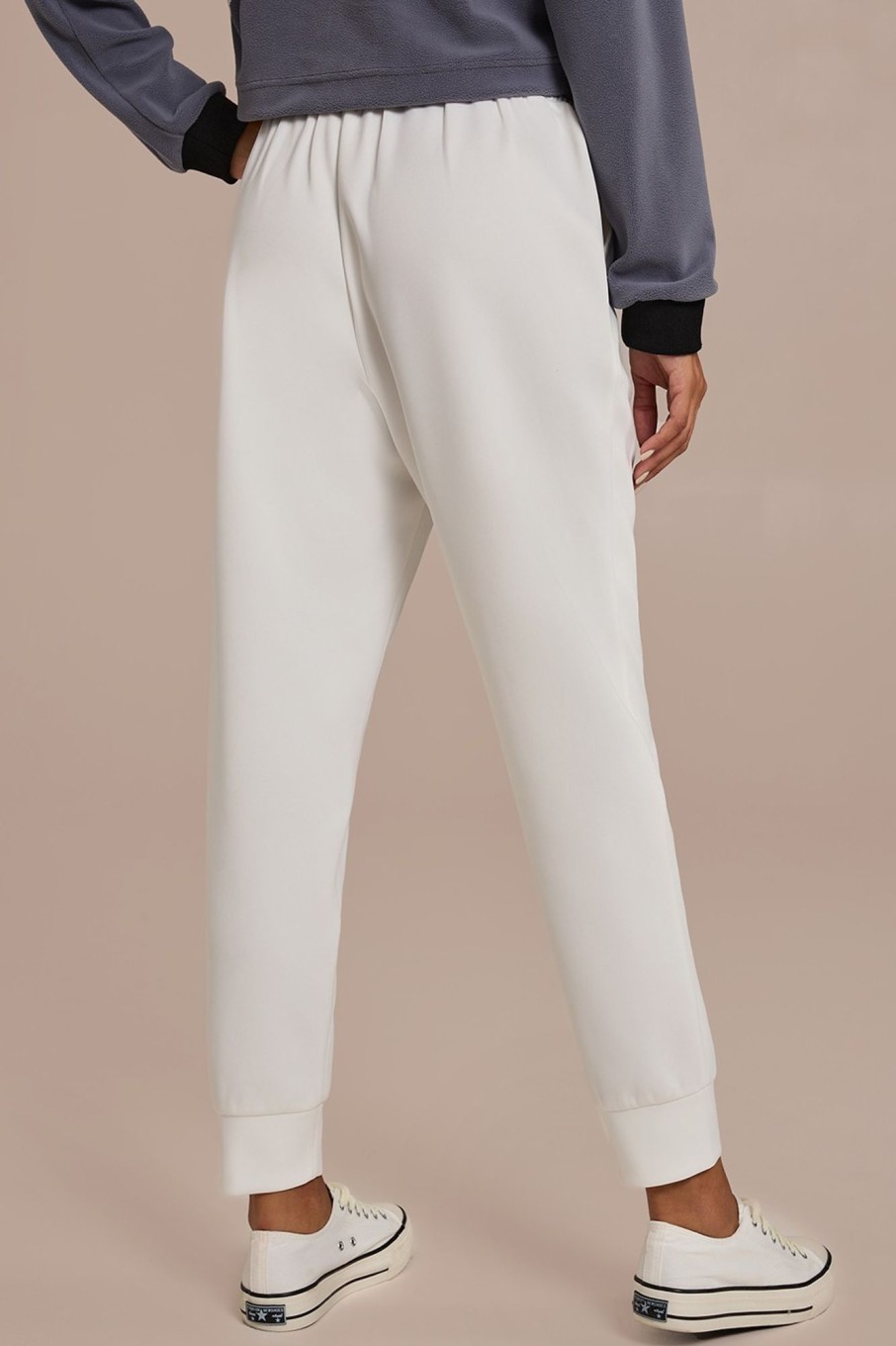 Clearance Casual Elastic Waist Joggers With Pockets White