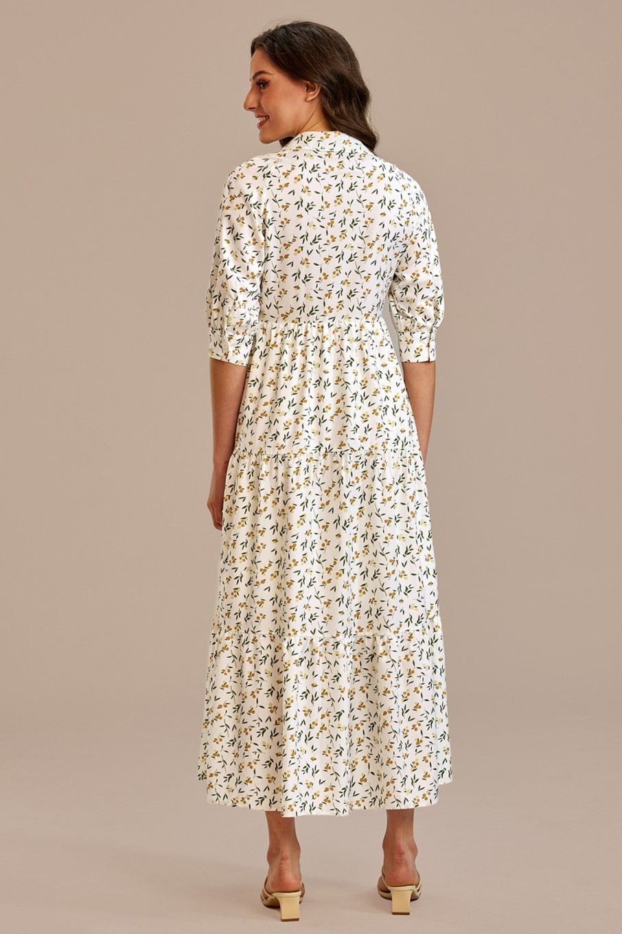 Clearance Half Sleeve V Neck Maxi Dress Floral