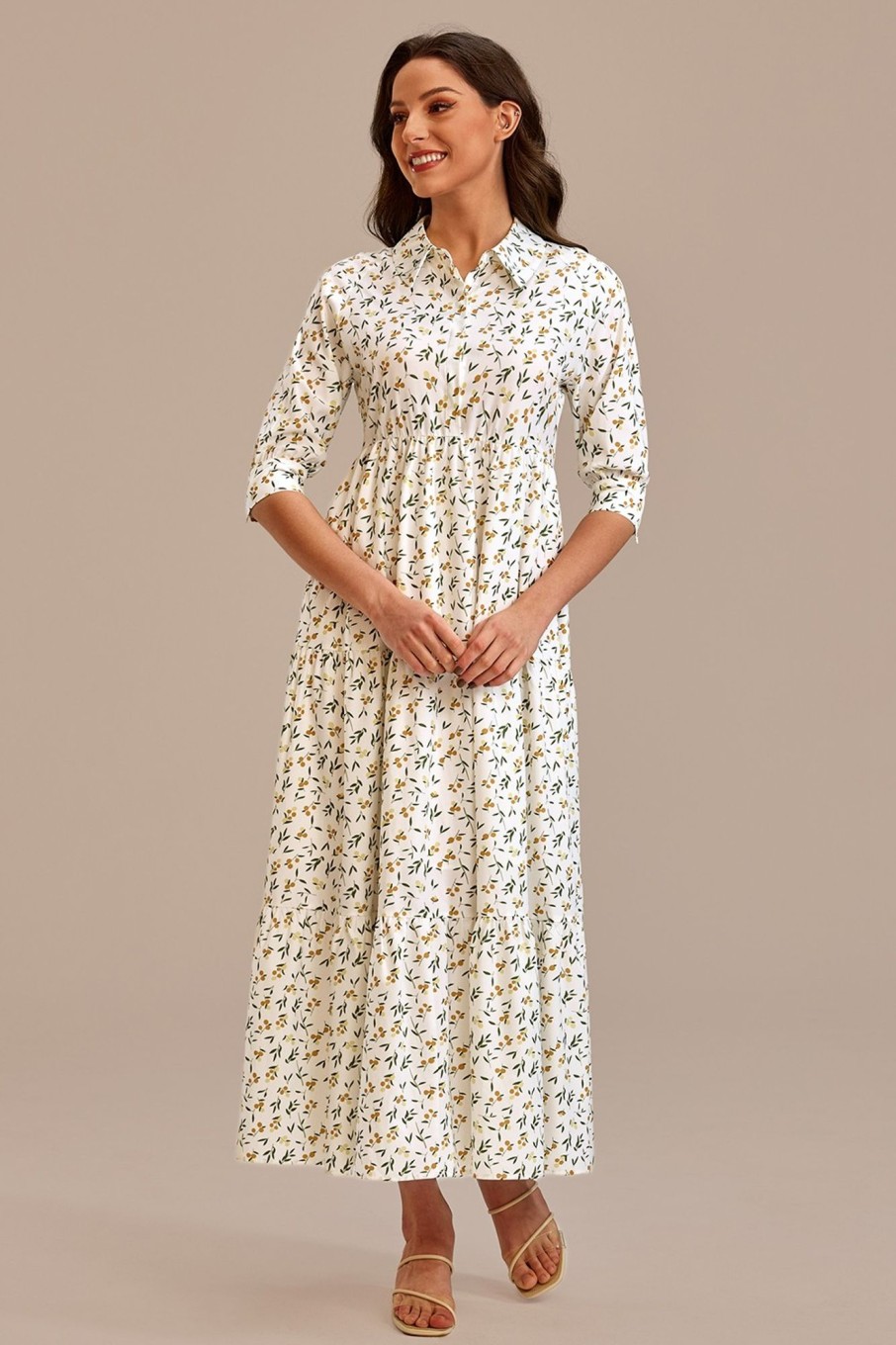 Clearance Half Sleeve V Neck Maxi Dress Floral