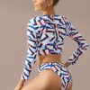 Hot White Colorful Print Long Sleeve V Neck Swim Set Multi