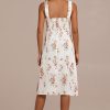 Clearance Floral Sleeveless Square Neck Midi Dress Apricot