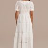 Online Short Sleeve V Neck Cotton Maxi Dress With Zipper Back White