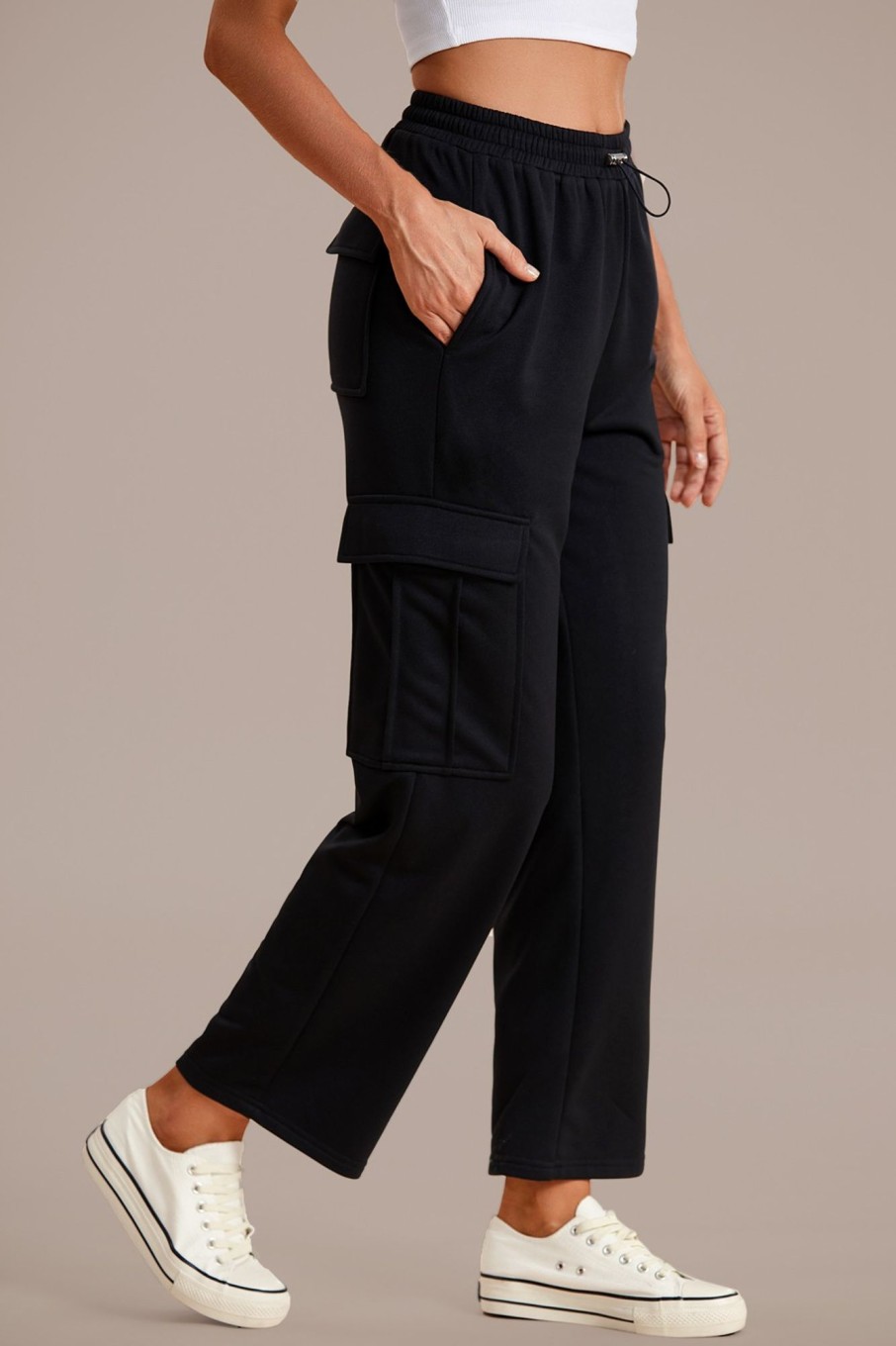 Best Wide Leg Pocketed Cargo Pants Black