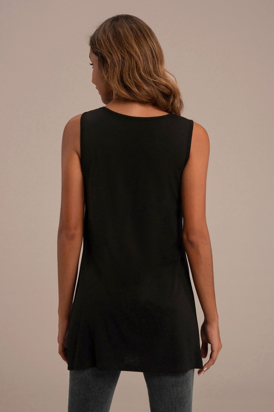 Online Plain Sleeveless Round Neck Top Black