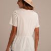 Online Casual Short Sleeve Round Neck Buttons Top White