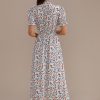 Wholesale Floral Short Sleeve High Ruffle Neck Maxi Dress Multi