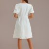 Best Short Sleeve V Neck Midi Dress With Buttons White