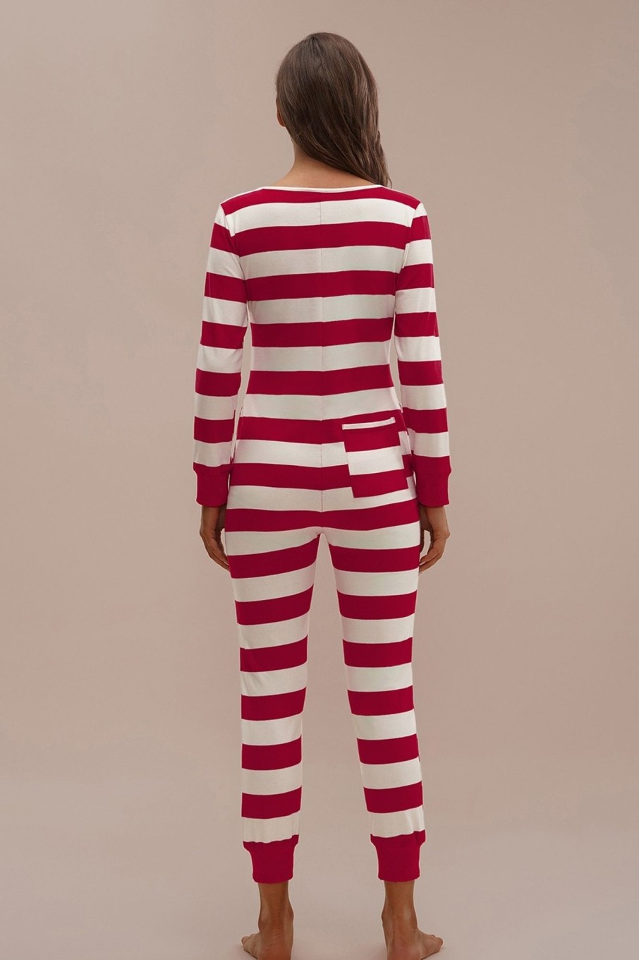 Best Stripe Cute Comfy Buttons Onesie With Pockets Red