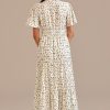 Hot White Short Sleeve V Neck Tiered Maxi Dress Floral