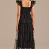 Online Ruffle Sleeveless Smocked Tiered Midi Dress Black