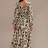 Wholesale Floral Print Long Sleeve Square Neck Smocked Tiered Maxi Dress Multi