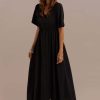 Online Half Sleeve V Neck Summer Maxi Dress Black