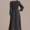 New Floral Ruffle Sleeve Round Neck Maxi Dress Black